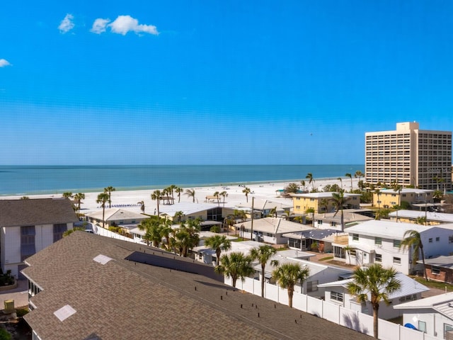 property view of water featuring a beach view