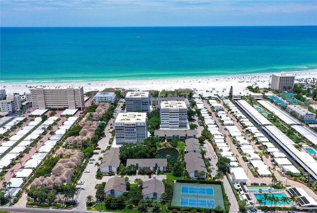 aerial view featuring a beach view and a water view