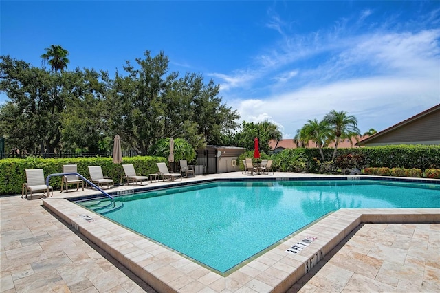 view of pool featuring a patio