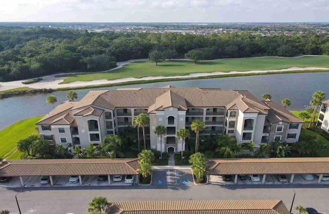 aerial view with a water view