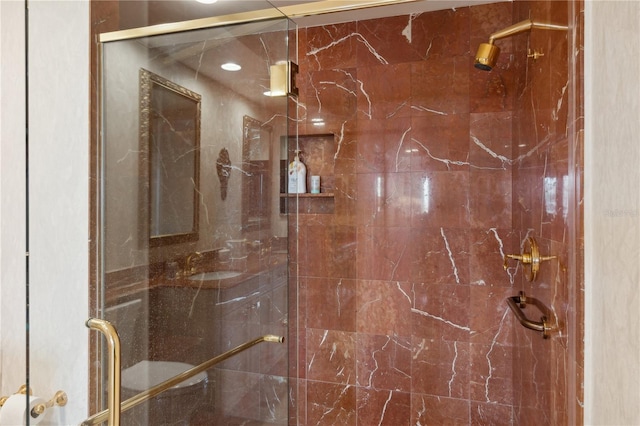 bathroom featuring sink and walk in shower