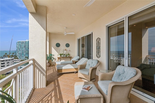 balcony with ceiling fan