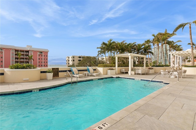 view of swimming pool with a patio area