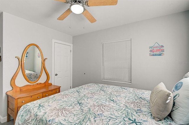 bedroom featuring ceiling fan