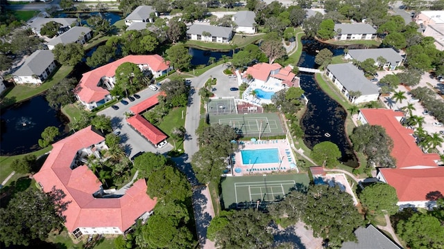 aerial view with a water view