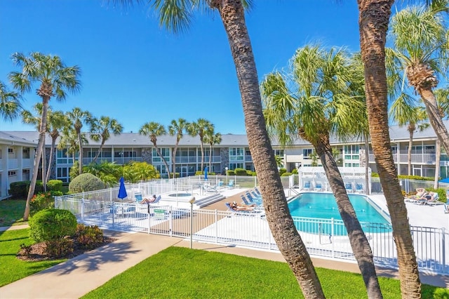 view of pool featuring a patio