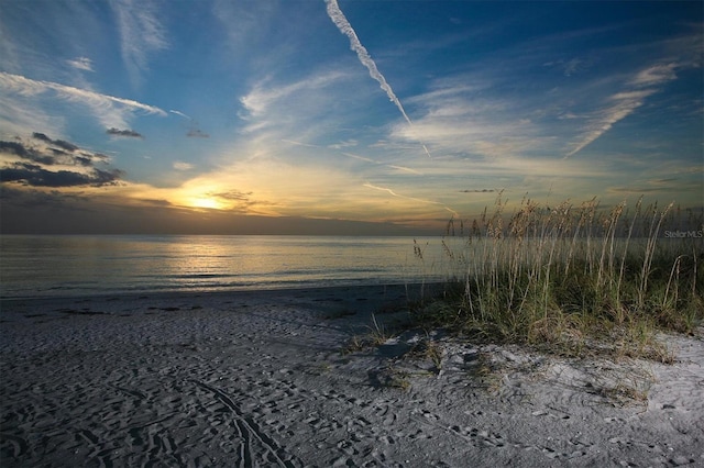 property view of water featuring a beach view