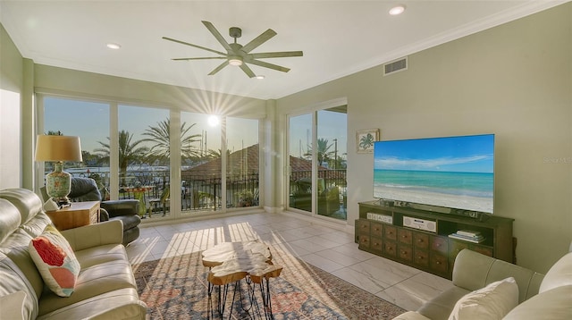 sunroom / solarium with ceiling fan