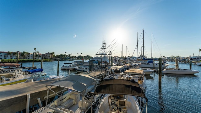 view of dock with a water view