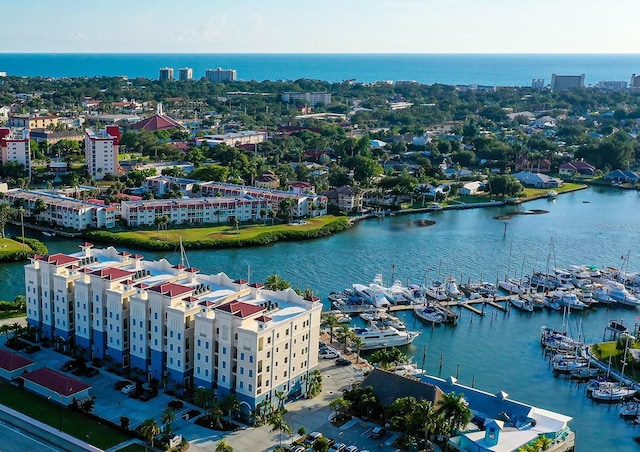 bird's eye view featuring a water view