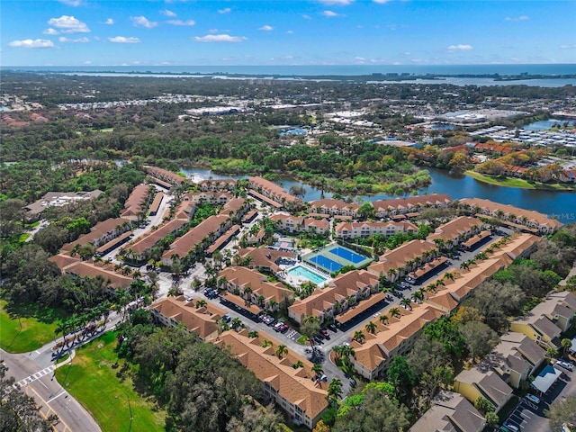 aerial view with a water view