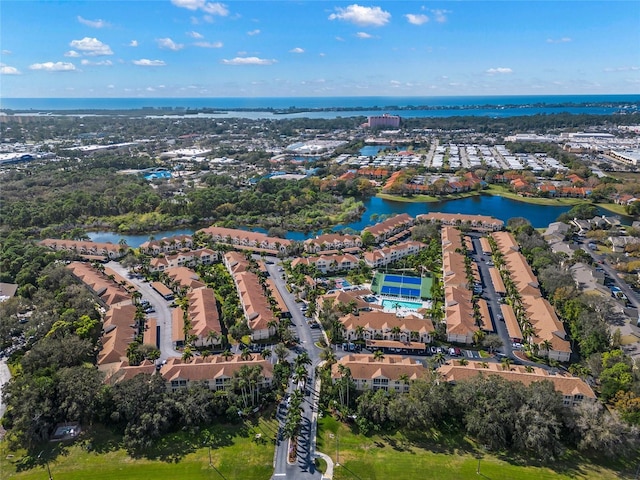 bird's eye view featuring a water view