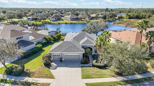 aerial view with a water view