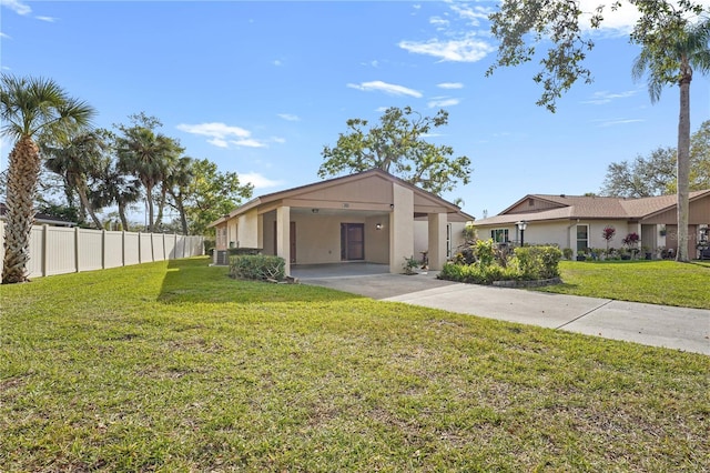 ranch-style house with a front lawn and a carport