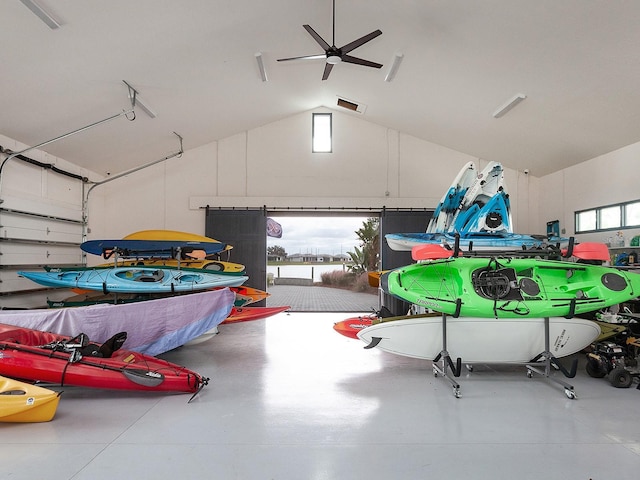 garage with ceiling fan