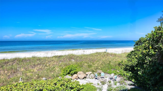 view of water feature featuring a beach view