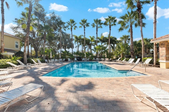 view of swimming pool with a patio