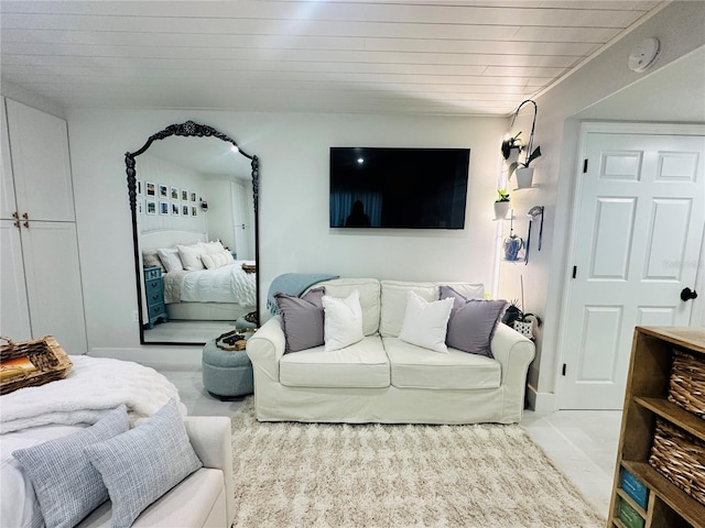 bedroom featuring wooden ceiling