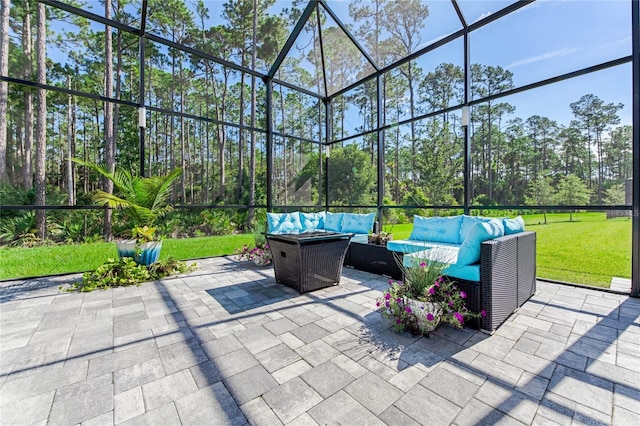 view of patio / terrace featuring a lanai and an outdoor hangout area