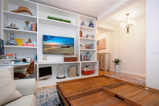 interior space with hardwood / wood-style floors and a notable chandelier