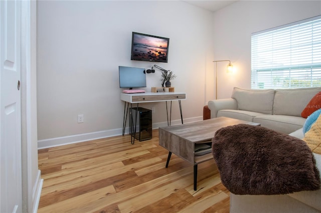 living room with light hardwood / wood-style flooring