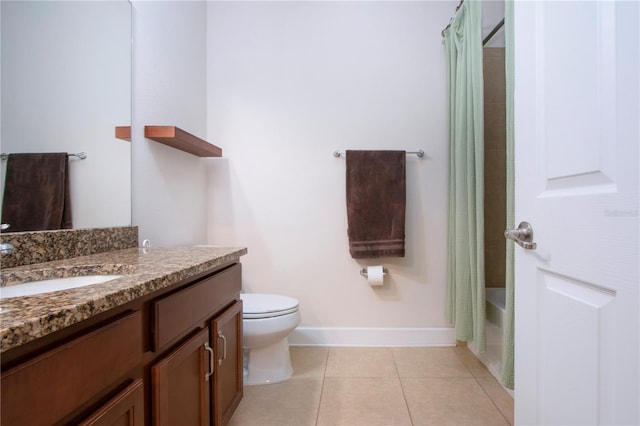 full bathroom featuring tile patterned flooring, shower / tub combo, vanity, and toilet