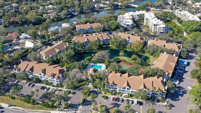 aerial view featuring a water view