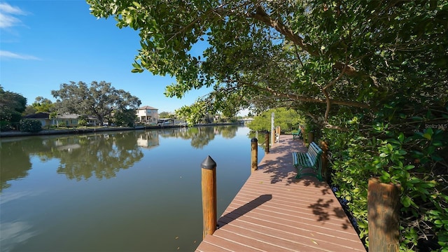 view of dock with a water view