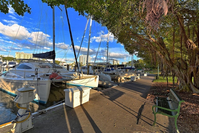 view of dock with a water view