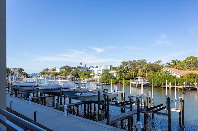 dock area featuring a water view