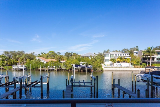 view of dock with a water view