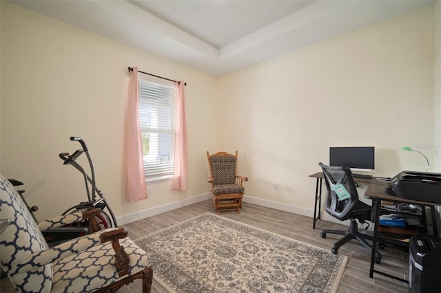 office with a raised ceiling