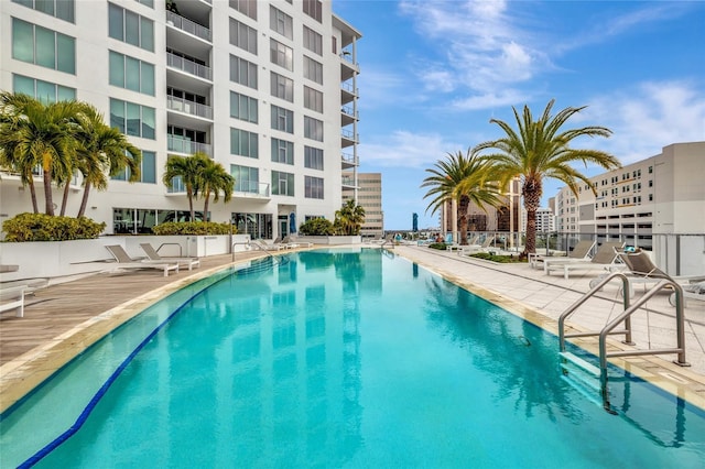 view of pool featuring a patio