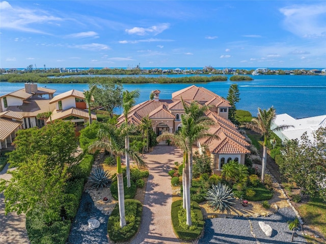 aerial view with a water view