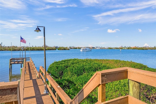 dock area with a water view