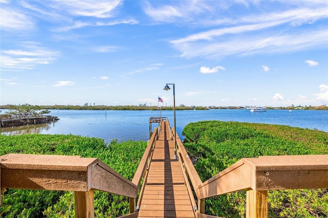 view of dock with a water view