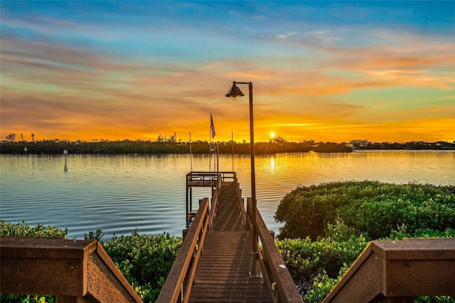 view of dock featuring a water view