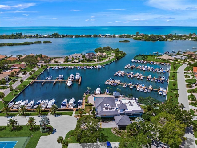 aerial view with a water view