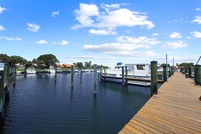 view of dock with a water view