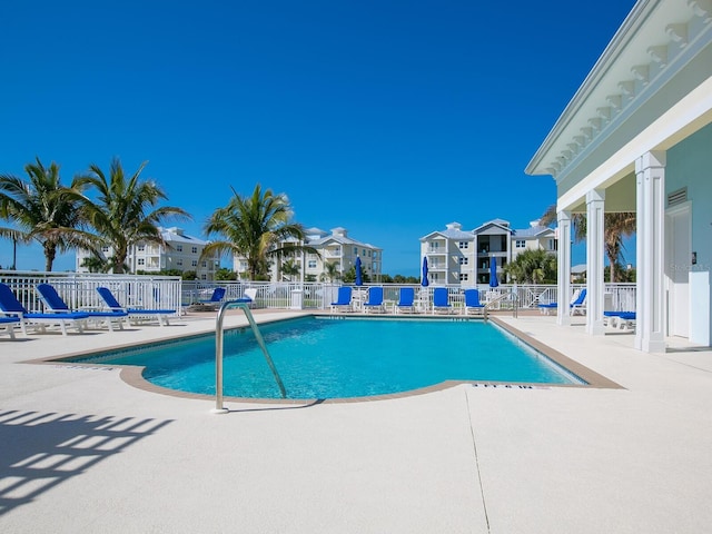 view of swimming pool featuring a patio