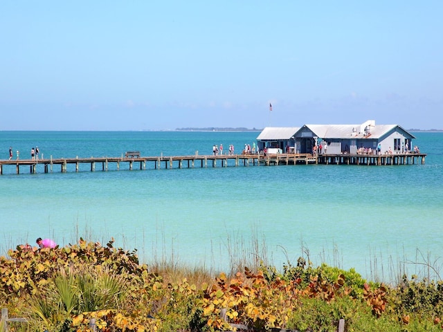 exterior space with a water view