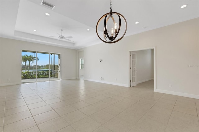 13789 Old Creek Ct, Parrish, FL 34219 - spare room with recessed lighting, a ceiling fan, a chandelier, and light tile patterned floors