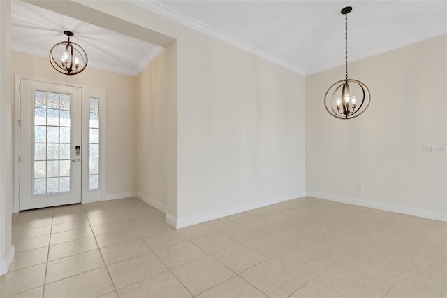 13789 Old Creek Ct, Parrish, FL 34219 - entrance foyer featuring a chandelier, ornamental molding, and light tile patterned floors