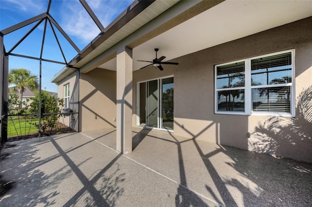13789 Old Creek Ct, Parrish, FL 34219 - view of patio / terrace with a ceiling fan and glass enclosure