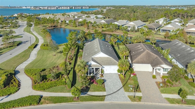 bird's eye view featuring a water view