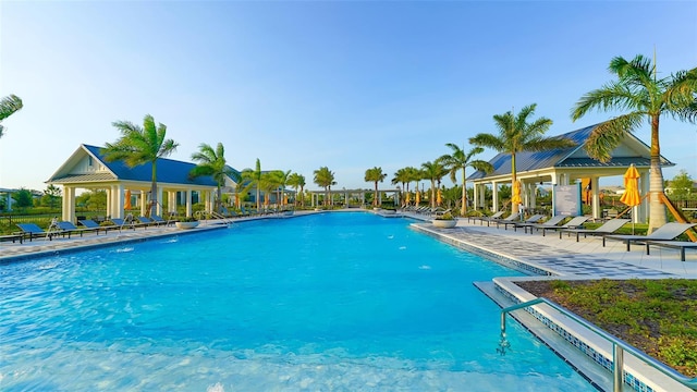 view of swimming pool featuring a patio area