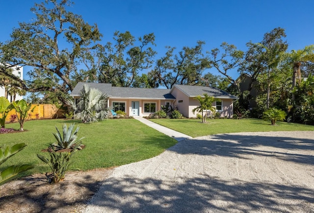 ranch-style house featuring a front lawn