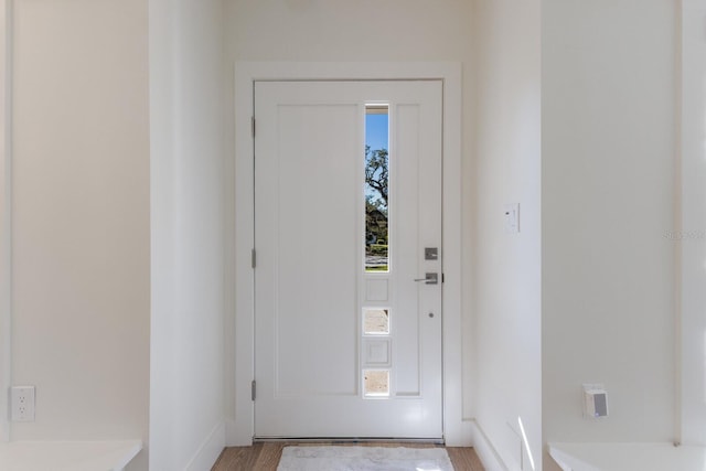 entryway with hardwood / wood-style flooring