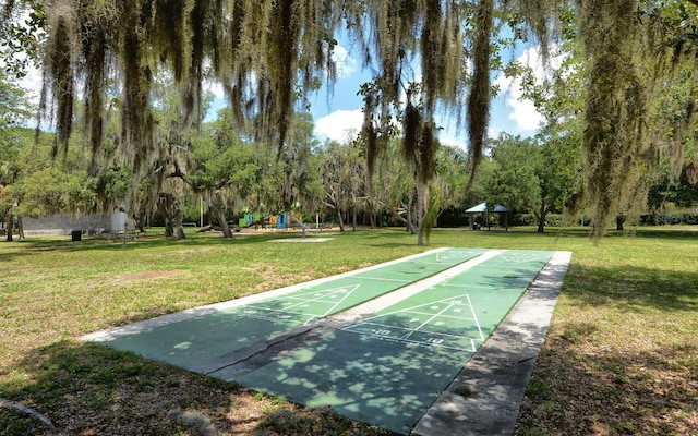 surrounding community with a yard and a playground