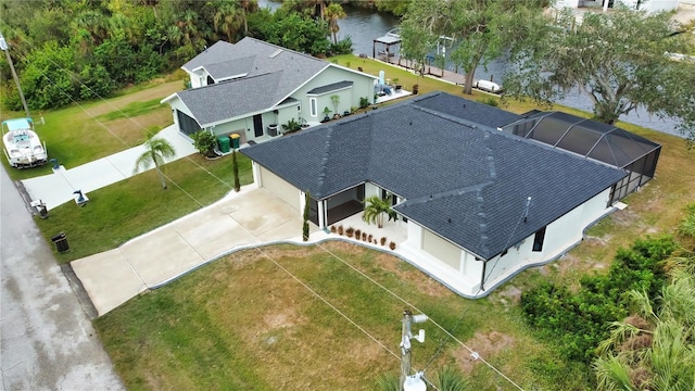 aerial view with a water view